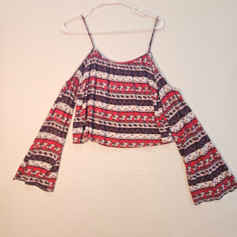 H&M Coachella Collab Stripe Elephants Paisley Bell Sleeve Crop XS Boho Festival - Picture 2 of 10